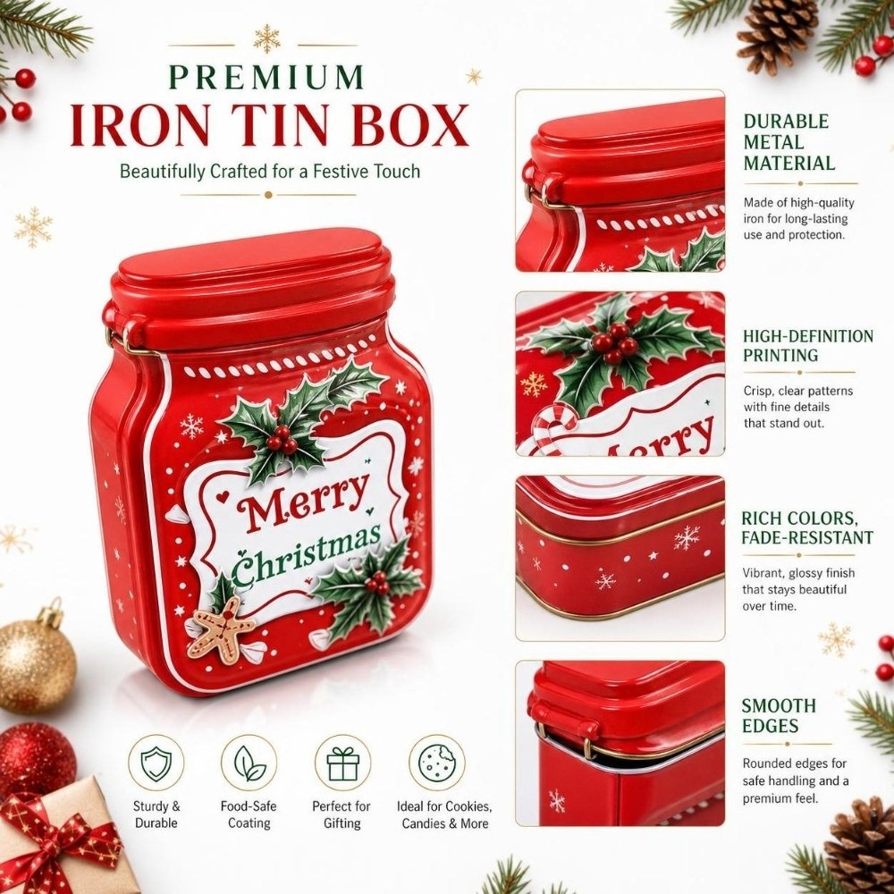 Tin Container Lid - Portable Metal Christmas Tin Box Tinplate
